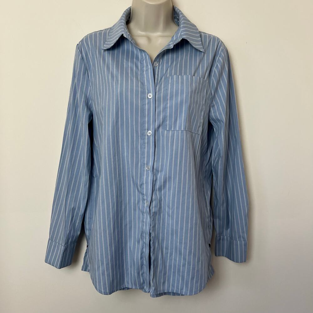 Sincerely Jules Blue Vertical Striped Long Sleeve Shorts Loungewear Set Medium - Picture 3 of 7